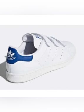 Vintage adidas Stan Smith White Leather Low Top Sneakers Velcro Strap Retro Blue